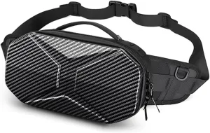 Hard Shell Fanny Pack for Men Women Tactical Waist bag Bum Bag with Adjustable Belt for Traveling Outdoor Fishing Hiking Cycling Workout Casual Black Carbon Fibre