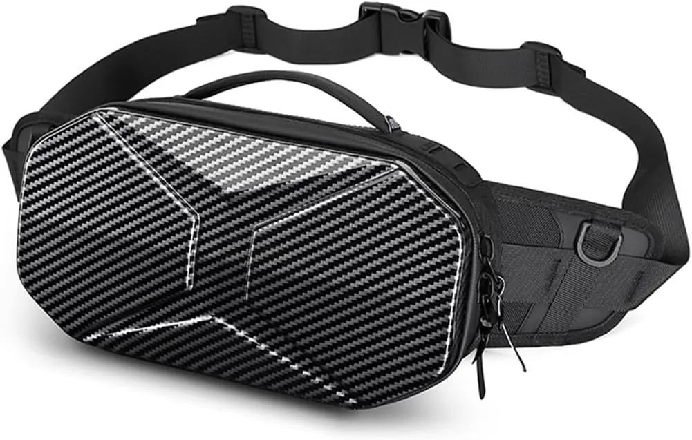 Hard Shell Fanny Pack for Men Women Tactical Waist bag Bum Bag with Adjustable Belt for Traveling Outdoor Fishing Hiking Cycling Workout Casual Black Carbon Fibre