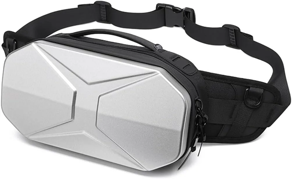 Hard Shell Fanny Pack for Men Women Tactical Waist bag Bum Bag with Adjustable Belt for Traveling Outdoor Fishing Hiking Cycling Workout Casual Silver