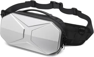 Hard Shell Fanny Pack for Men Women Tactical Waist bag Bum Bag with Adjustable Belt for Traveling Outdoor Fishing Hiking Cycling Workout Casual Silver