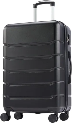 Hard sided expand suitcase with rotating wheels, TSA lock, retractable handle, black, 20"