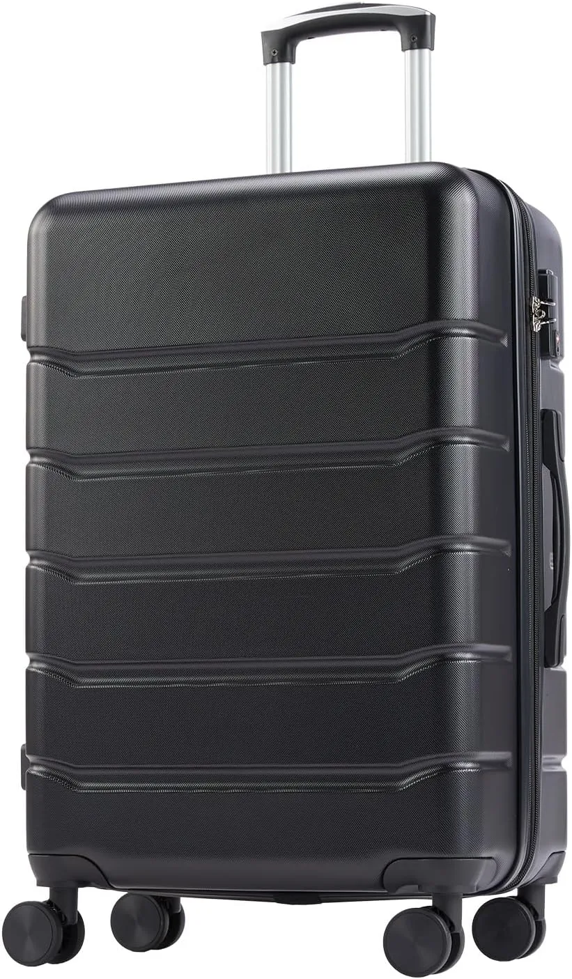 Hard sided expand suitcase with rotating wheels, TSA lock, retractable handle, black, 20"