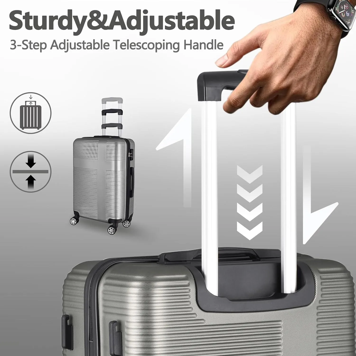 Hardshell Luggage Sets 3 Piece,Lightweight Luggage sets with Spinner Wheels,Travel Rolling Suitcase Clearance with TSA Lock for Women Men,Orange(20/24/28inch) (Silver Grey, Checked-Medium 24-Inch)