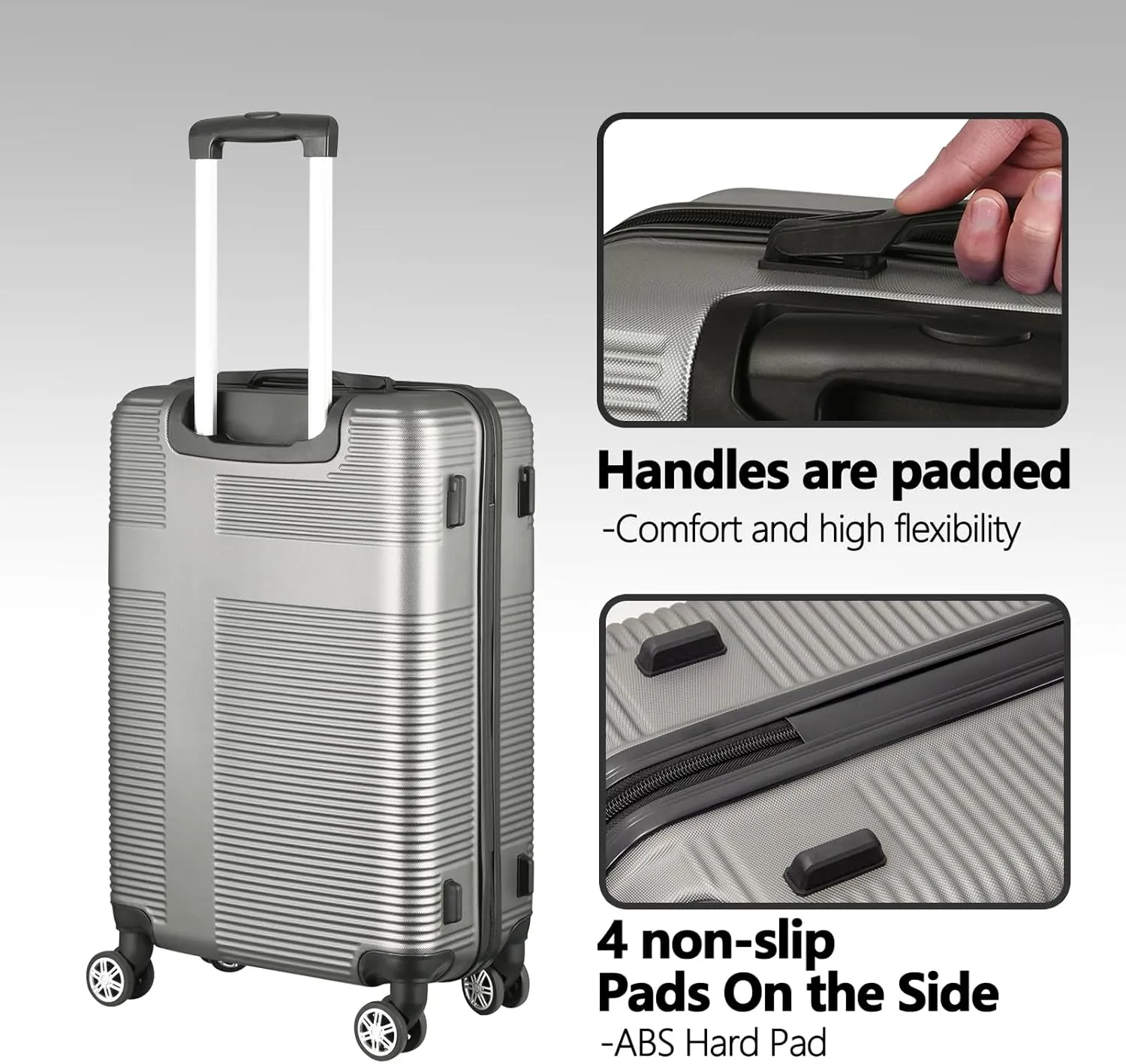 Hardshell Luggage Sets 3 Piece,Lightweight Luggage sets with Spinner Wheels,Travel Rolling Suitcase Clearance with TSA Lock for Women Men,Orange(20/24/28inch) (Silver Grey, Checked-Medium 24-Inch)
