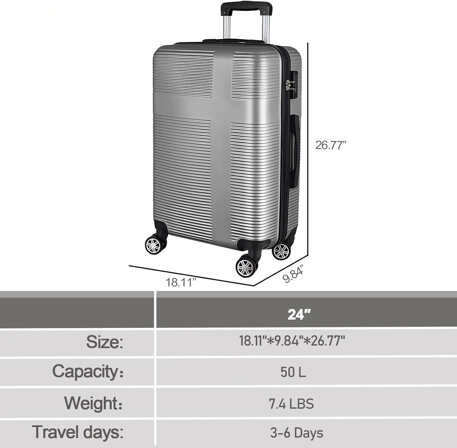 Hardshell Luggage Sets 3 Piece,Lightweight Luggage sets with Spinner Wheels,Travel Rolling Suitcase Clearance with TSA Lock for Women Men,Orange(20/24/28inch) (Silver Grey, Checked-Medium 24-Inch)