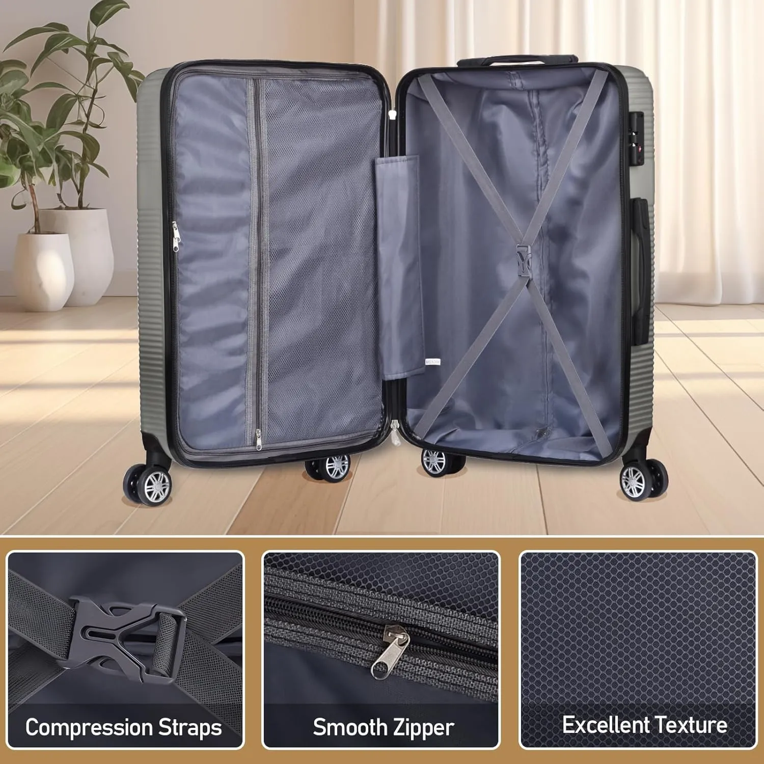 Hardshell Luggage Sets 3 Piece,Lightweight Luggage sets with Spinner Wheels,Travel Rolling Suitcase Clearance with TSA Lock for Women Men,Orange(20/24/28inch) (Silver Grey, Checked-Medium 24-Inch)