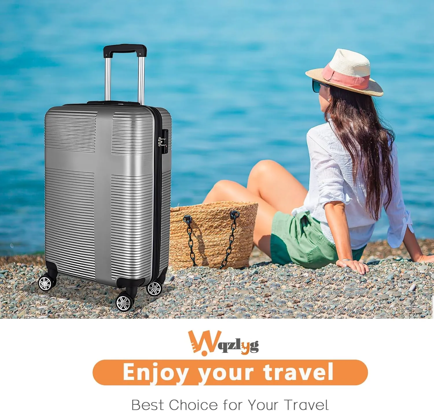 Hardshell Luggage Sets 3 Piece,Lightweight Luggage sets with Spinner Wheels,Travel Rolling Suitcase Clearance with TSA Lock for Women Men,Orange(20/24/28inch) (Silver Grey, Checked-Medium 24-Inch)