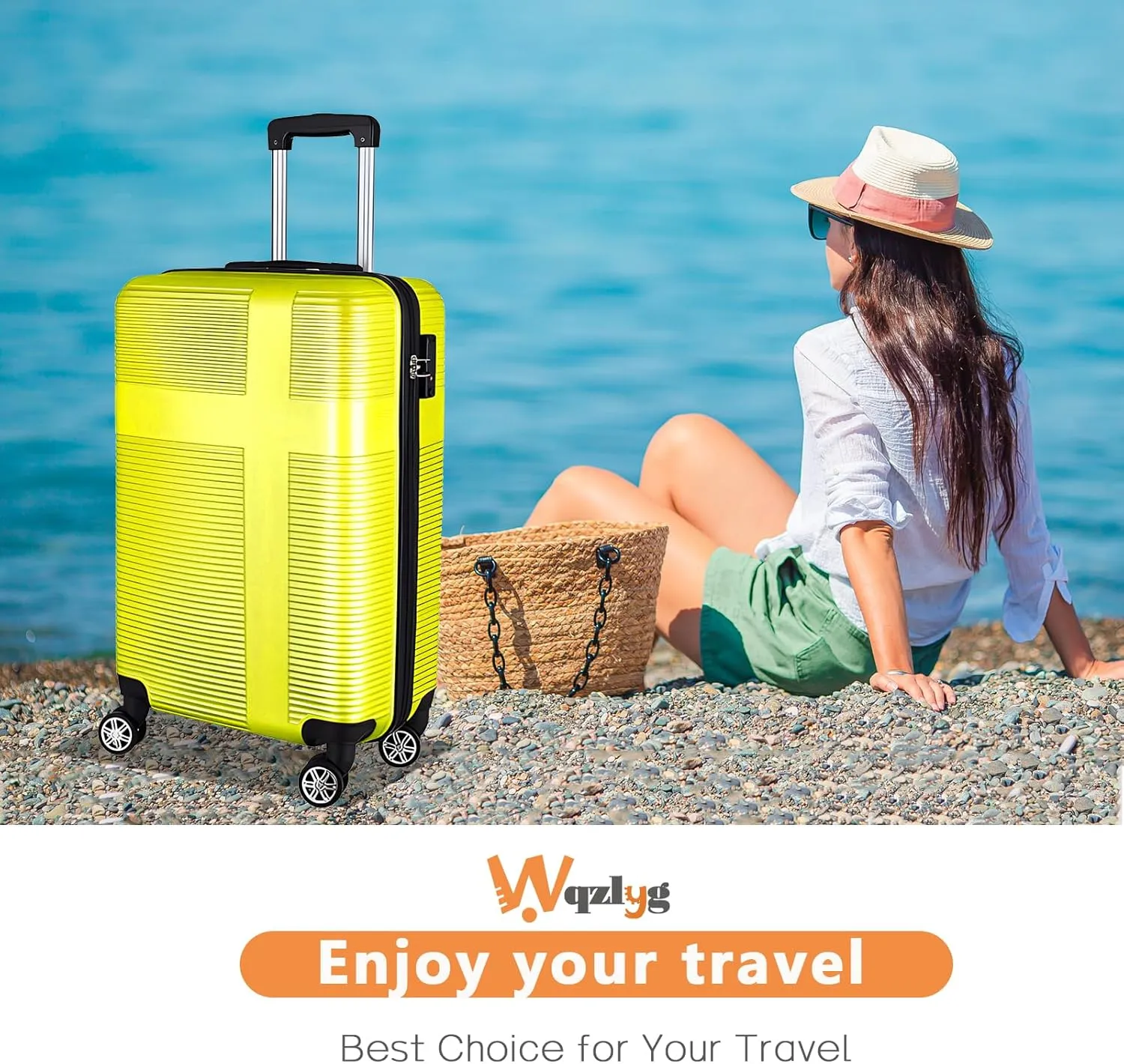 Hardshell Luggage Sets 3 Piece,Lightweight Luggage sets with Spinner Wheels,Travel Rolling Suitcase Clearance with TSA Lock for Women Men,Orange(20/24/28inch) (Yellow, Checked-Medium 24-Inch)
