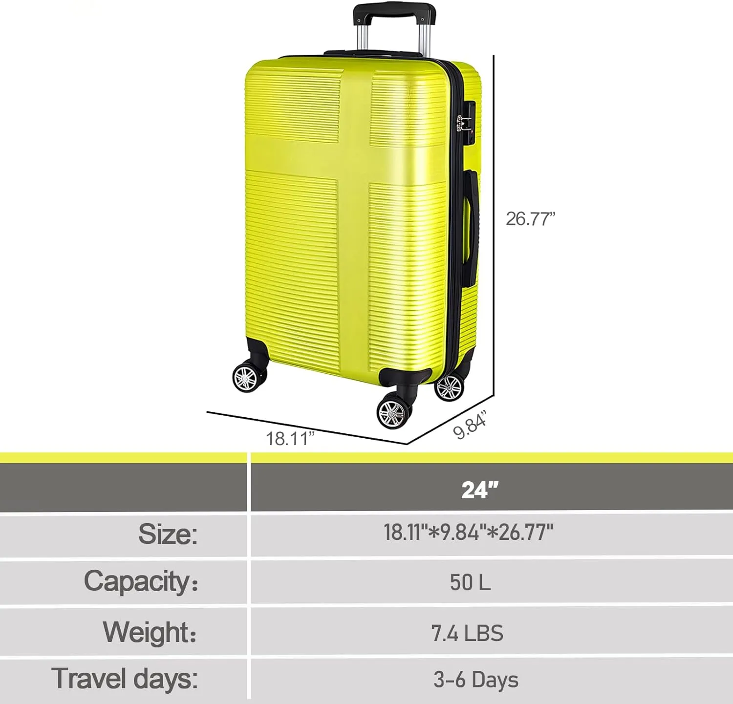 Hardshell Luggage Sets 3 Piece,Lightweight Luggage sets with Spinner Wheels,Travel Rolling Suitcase Clearance with TSA Lock for Women Men,Orange(20/24/28inch) (Yellow, Checked-Medium 24-Inch)