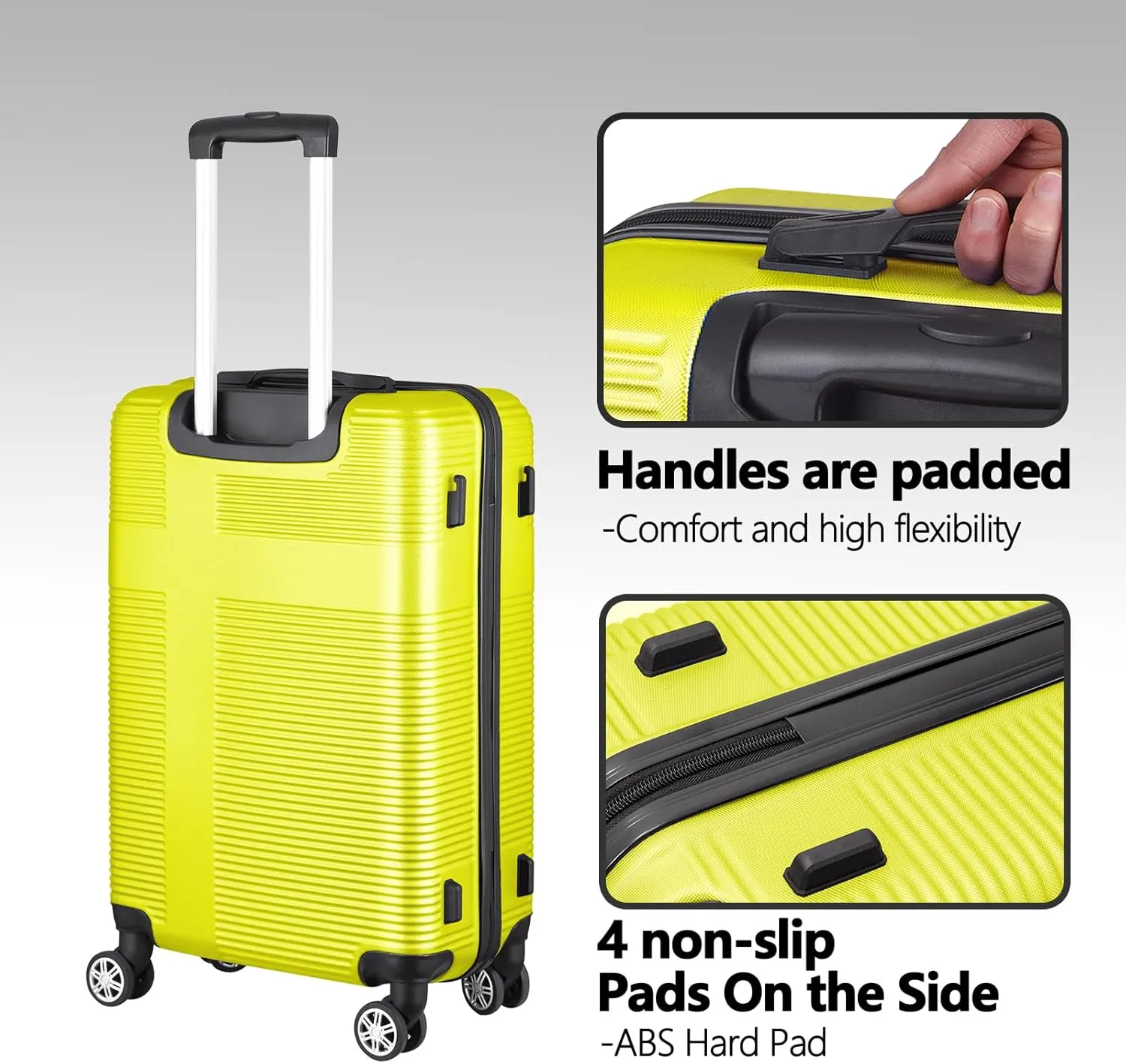 Hardshell Luggage Sets 3 Piece,Lightweight Luggage sets with Spinner Wheels,Travel Rolling Suitcase Clearance with TSA Lock for Women Men,Orange(20/24/28inch) (Yellow, Checked-Medium 24-Inch)
