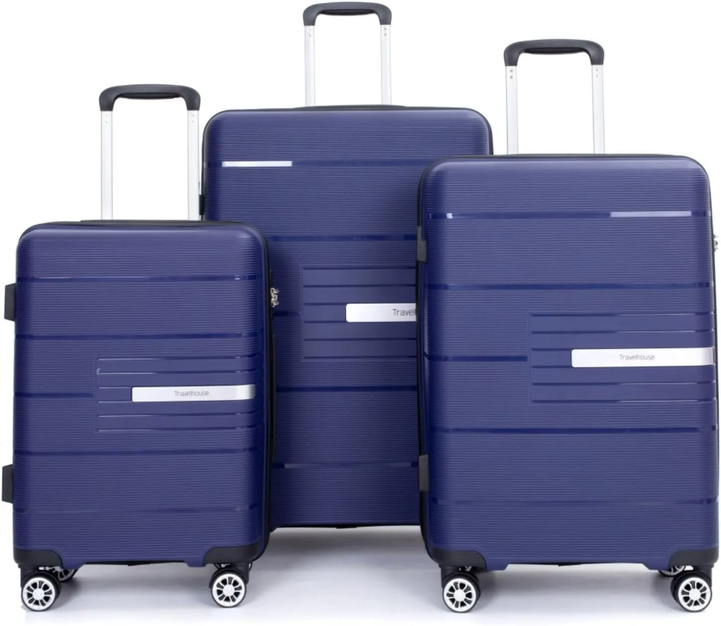 Hardshell Suitcase Double Spinner Wheels PP Luggage Sets Lightweight Durable Suitcase with Lock,3-Piece Set (20/24/28) (Navy   Polypropylene)