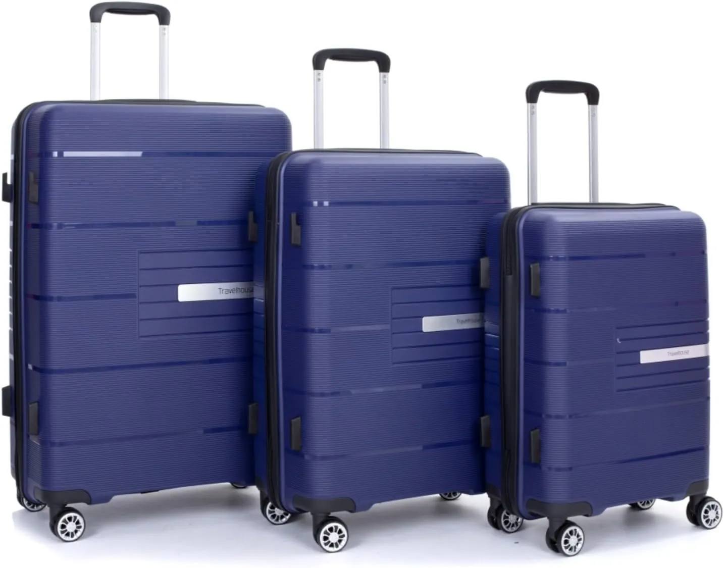 Hardshell Suitcase Double Spinner Wheels PP Luggage Sets Lightweight Durable Suitcase with Lock,3-Piece Set (20/24/28) (Navy   Polypropylene)
