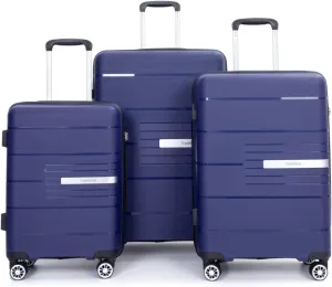 Hardshell Suitcase Double Spinner Wheels PP Luggage Sets Lightweight Durable Suitcase with Lock,3-Piece Set (20/24/28) (Navy   Polypropylene)