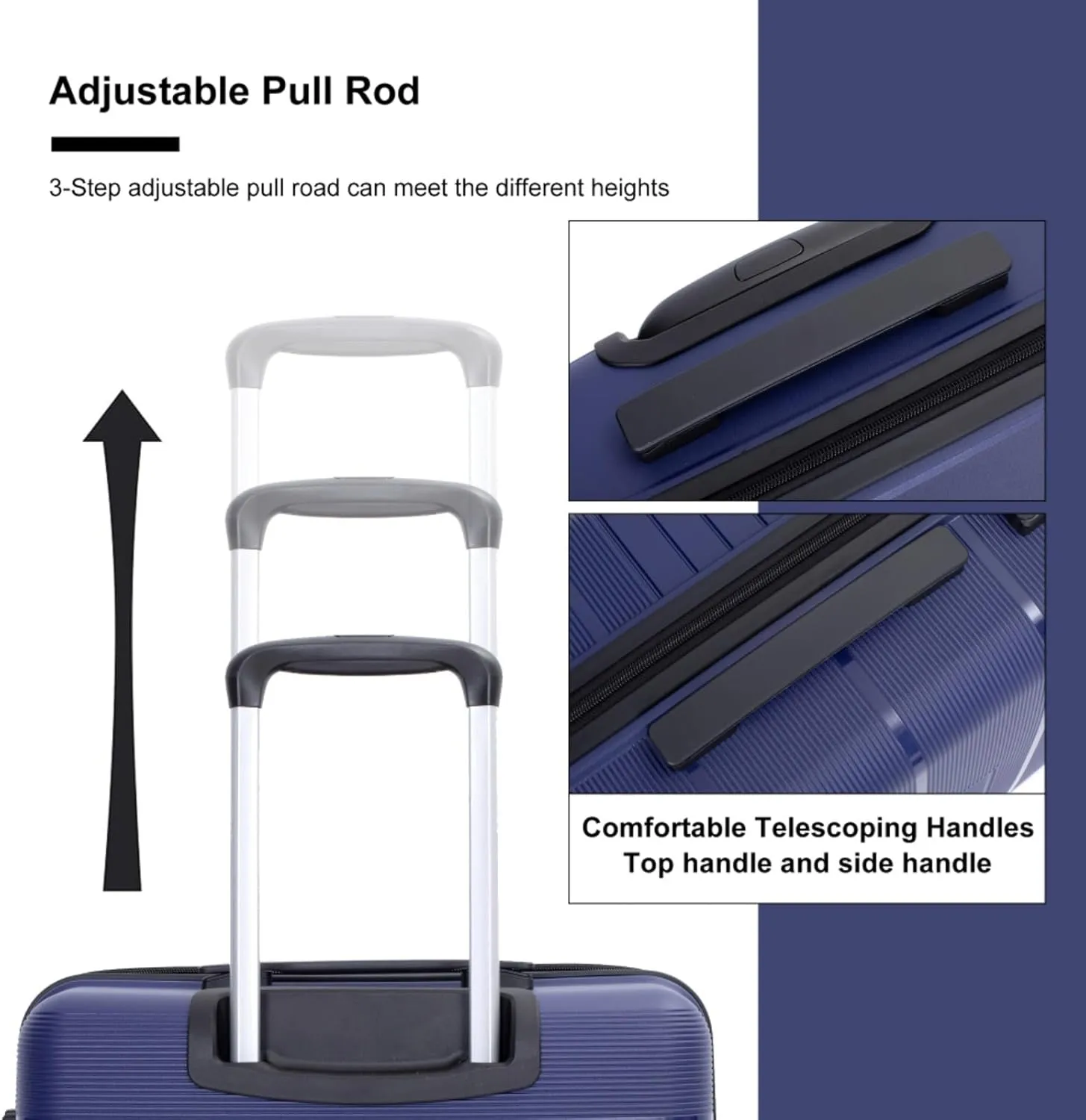 Hardshell Suitcase Double Spinner Wheels PP Luggage Sets Lightweight Durable Suitcase with Lock,3-Piece Set (20/24/28) (Navy   Polypropylene)