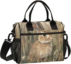 Hare Grass Painting Insulated Lunch Bag Reusable Lunch Box for Men Women Leakproof Cooler Tote Bag with Adjustable Shoulder Strap Food Handbag for Work Picnic Office Camping Travel