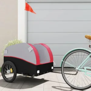Heavy-Duty Bike Trailer for Easy Transport of Goods, Sturdy Iron Construction, Safety Flag Included, Black and Red