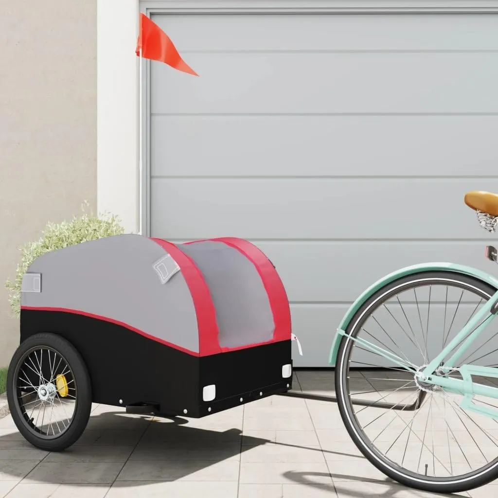Heavy-Duty Bike Trailer for Easy Transport of Goods, Sturdy Iron Construction, Safety Flag Included, Black and Red