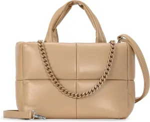 Herald Puffer Tote Bag for Women, Soft PU Leather Puffy Quilted Shoulder Crossbody Purse with Adjustable Strap & Chain