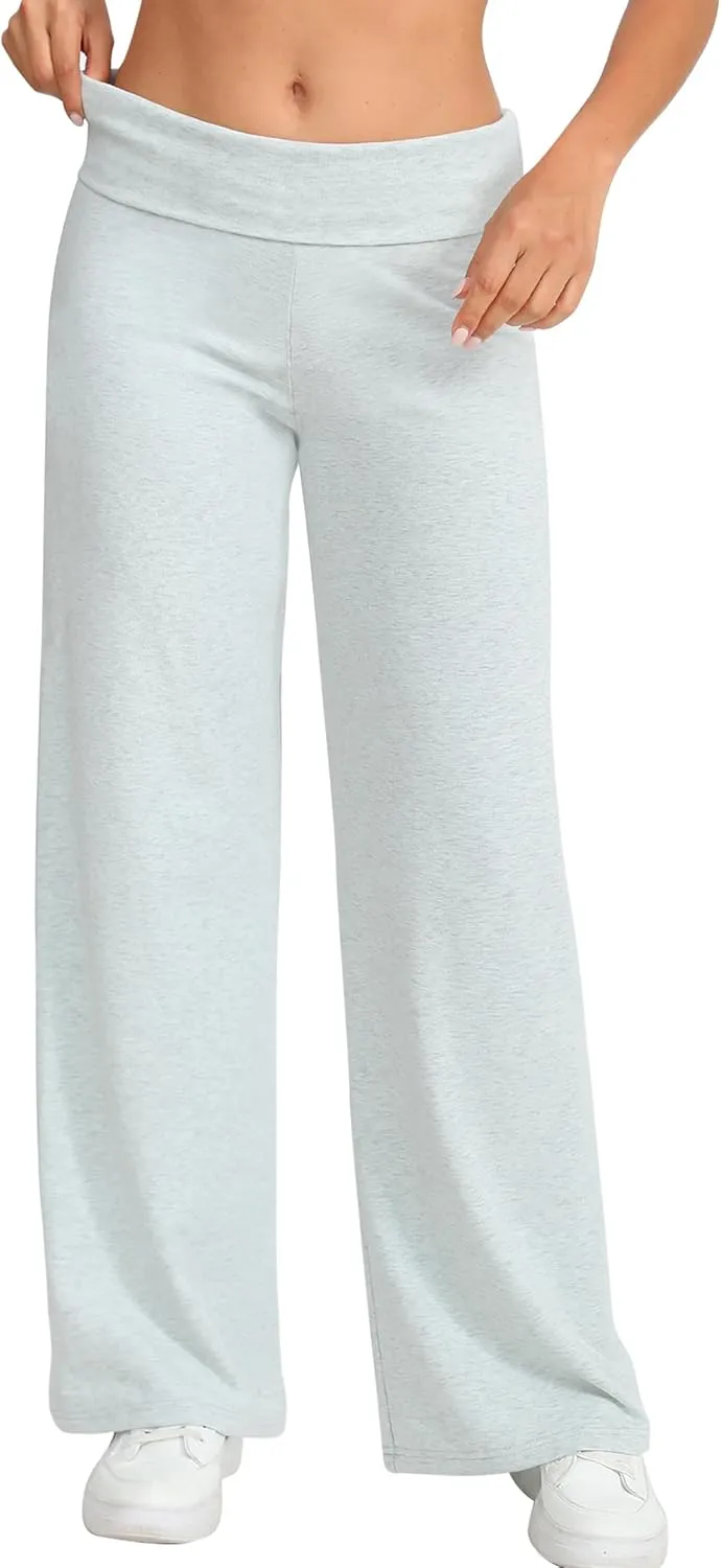HeSaYep Women's Wide Leg Sweatpants Workout Lounge Pants Fold Over Low Rise Yoga Pants