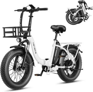 Heybike Ranger Electric Bike for Adults, Peak 1400W Upgraded Motor Ebike, 28MPH [20" Fat Tire All-Terrain] 600Wh Removable Battery Folding Step-Thru E Bike with Front Suspension