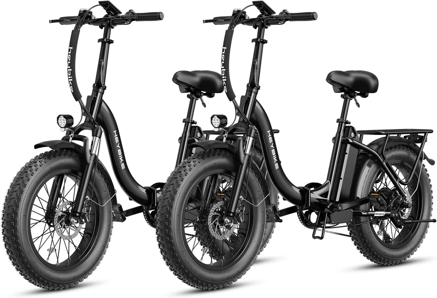 Heybike Ranger Electric Bike for Adults, Peak 1400W Upgraded Motor Ebike, 28MPH [20" Fat Tire All-Terrain] 600Wh Removable Battery Folding Step-Thru E Bike with Front Suspension
