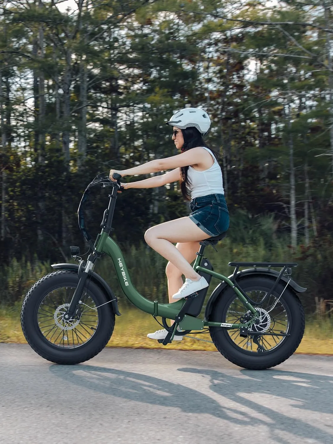 Heybike Ranger Electric Bike for Adults, Peak 1400W Upgraded Motor Ebike, 28MPH [20" Fat Tire All-Terrain] 600Wh Removable Battery Folding Step-Thru E Bike with Front Suspension