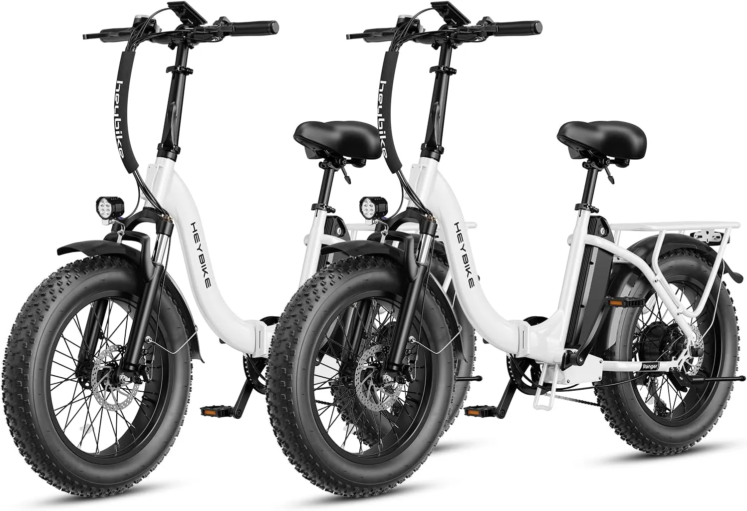 Heybike Ranger Electric Bike for Adults, Peak 1400W Upgraded Motor Ebike, 28MPH [20" Fat Tire All-Terrain] 600Wh Removable Battery Folding Step-Thru E Bike with Front Suspension