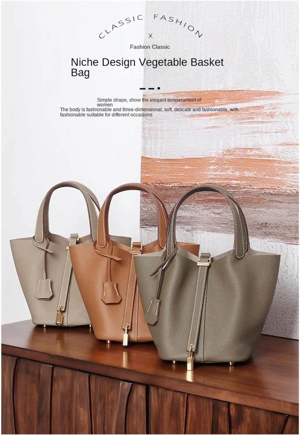 High version leather women's bag, bucket bag, exquisite and high -level head -up cowhide handbag