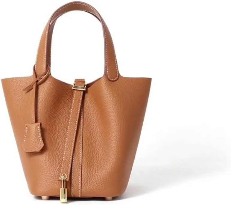 High version leather women's bag, bucket bag, exquisite and high -level head -up cowhide handbag