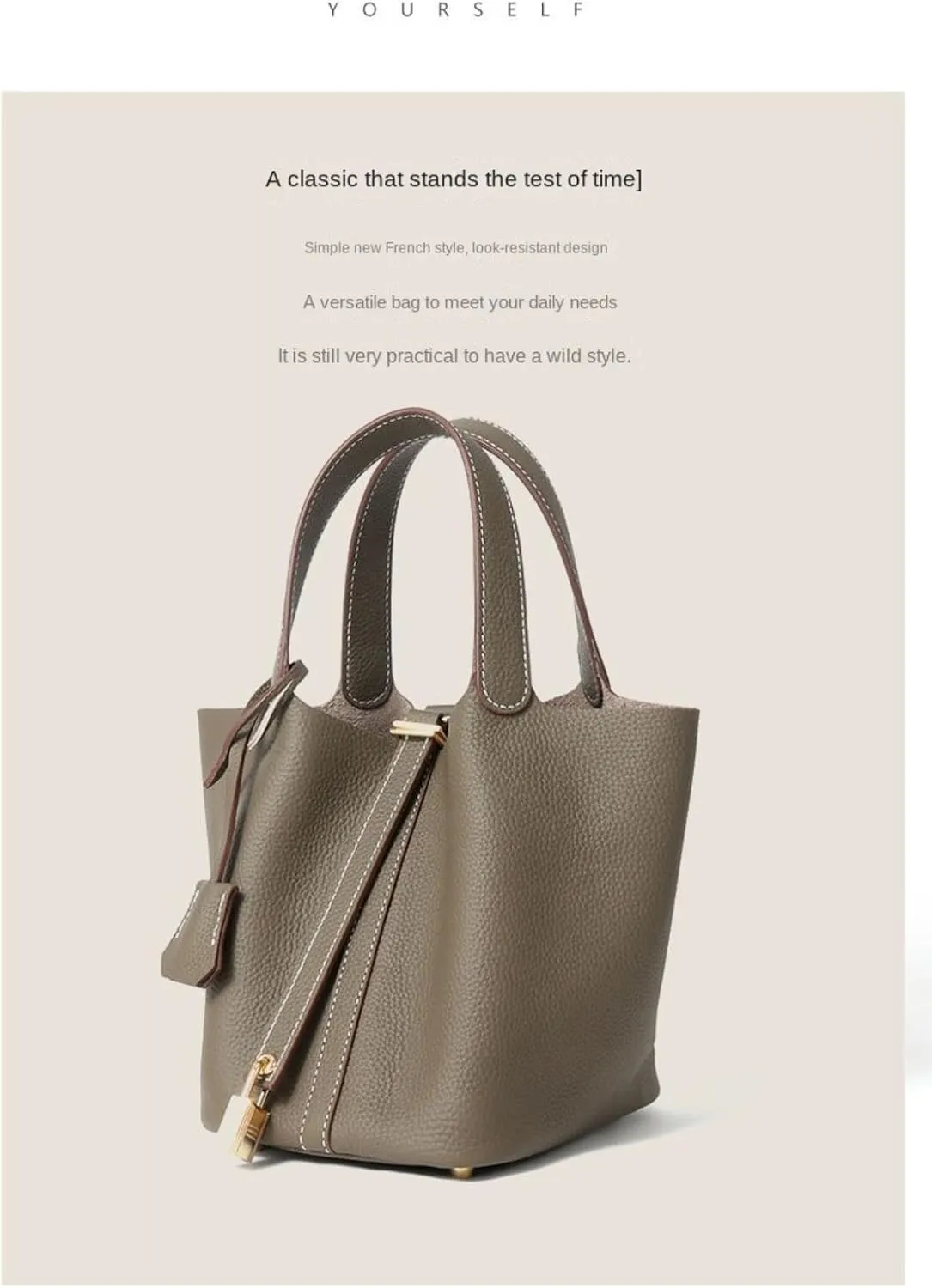 High version leather women's bag, bucket bag, exquisite and high -level head -up cowhide handbag