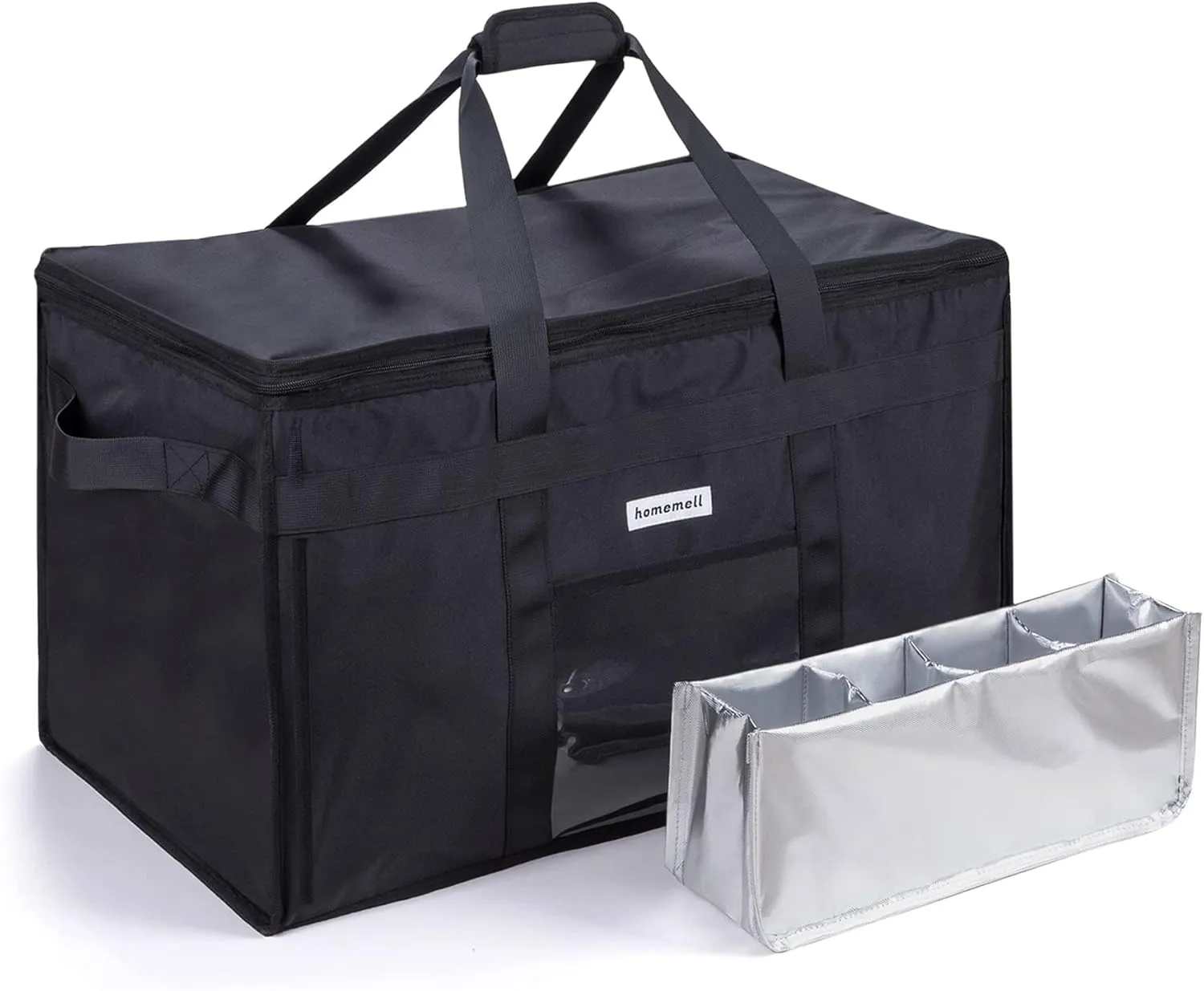 Homemell XXXL Insulated Delivery Bag with Drink Carrier, 23x15x14 Thermal Tote for Hot/Cold Food Transport, Delivery, Catering, Groceries, Large, Easy-to-Clean, Foldable Cooler with Padded Handle