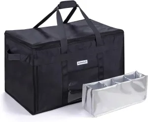 Homemell XXXL Insulated Delivery Bag with Drink Carrier, 23x15x14 Thermal Tote for Hot/Cold Food Transport, Delivery, Catering, Groceries, Large, Easy-to-Clean, Foldable Cooler with Padded Handle