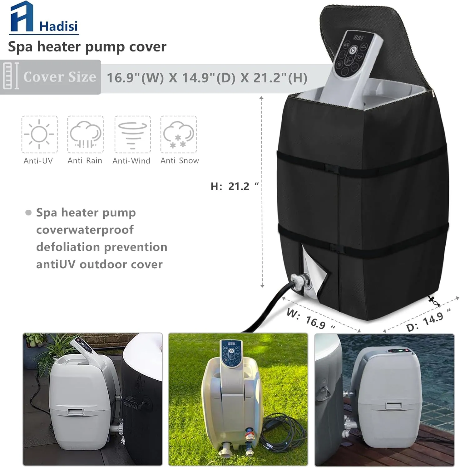 Hot Tub Spa Heater Pump Cover,Waterproof Hot Tub Insulated Pump Cover for Multiple Brands (Black,Square)