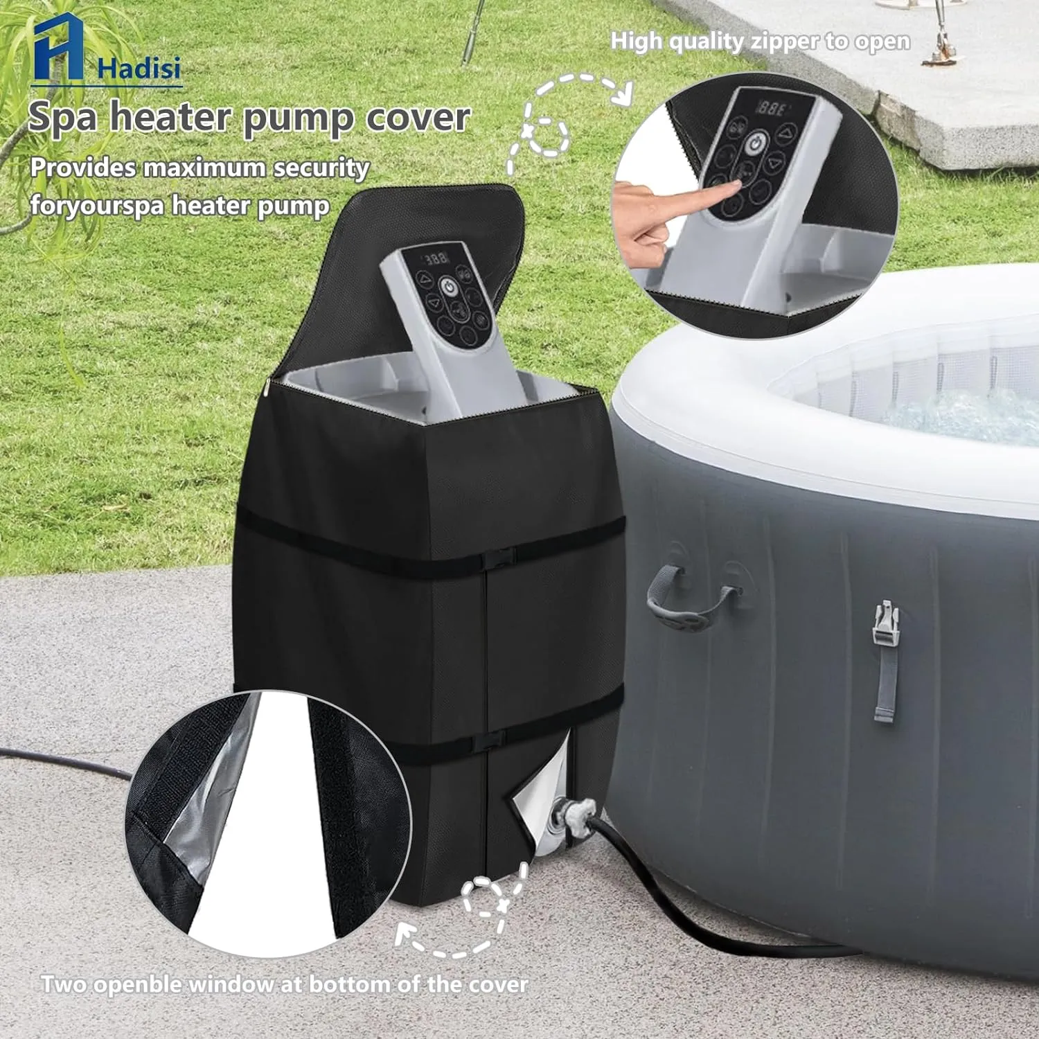 Hot Tub Spa Heater Pump Cover,Waterproof Hot Tub Insulated Pump Cover for Multiple Brands (Black,Square)