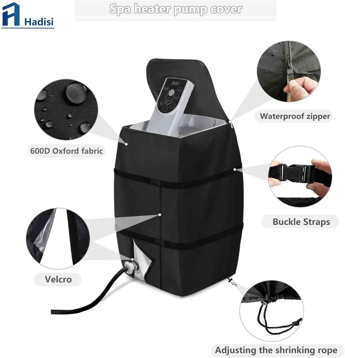 Hot Tub Spa Heater Pump Cover,Waterproof Hot Tub Insulated Pump Cover for Multiple Brands (Black,Square)