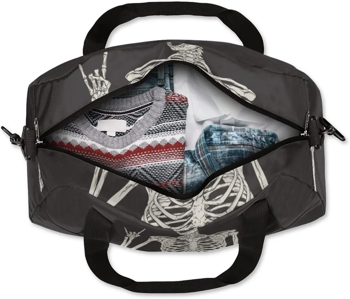 Human Skeleton Skull Gym Bag for Women and Men,Day Of The Dead Halloween Small Duffel Bag for Sports, Gyms, Yoga, Weekend Getaway, Travel Overnight Bag Workout Bag Cheer Dance Bag for Girls Boys Teen