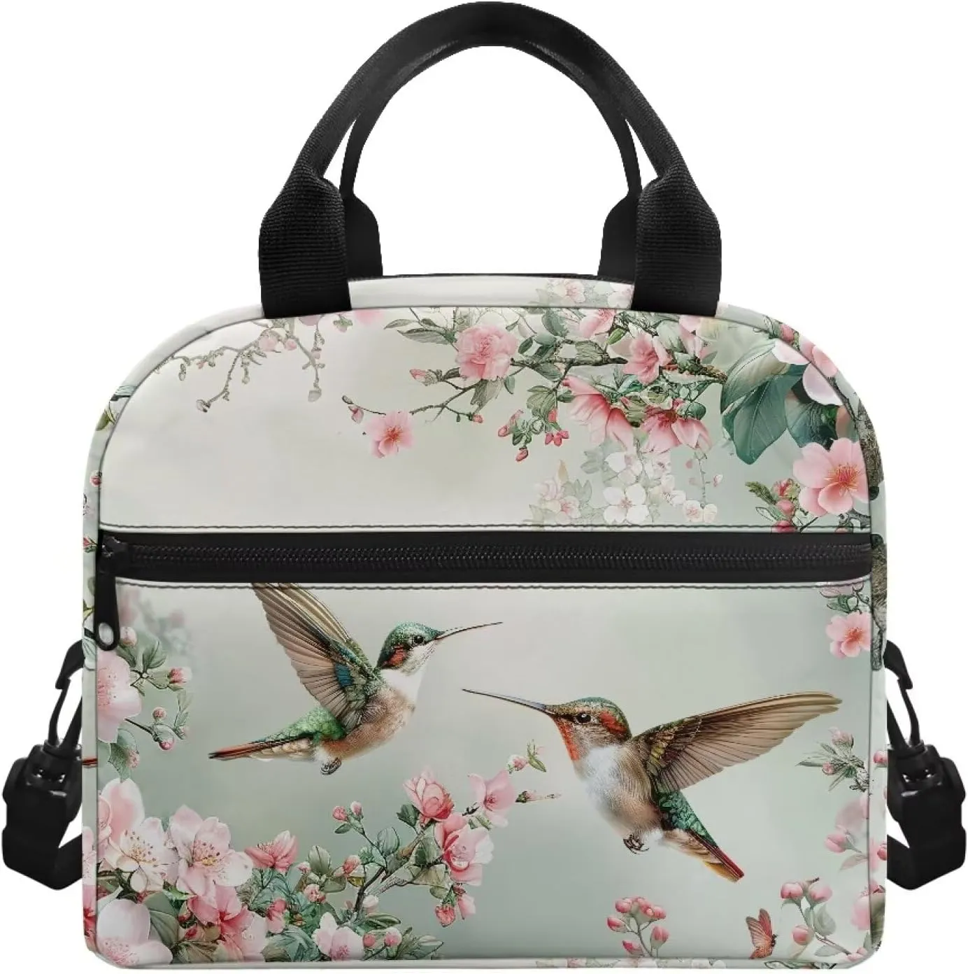Hummingbird Floral Lunch Bag Reusable Insulated Lunch Box Portable Meal Tote Bag for Kids Adults Work School Travel Picnic