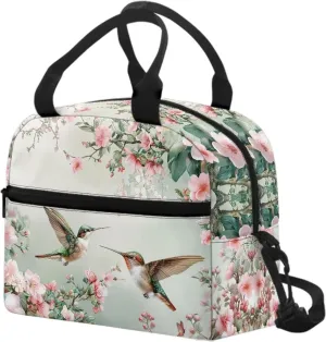 Hummingbird Floral Lunch Bag Reusable Insulated Lunch Box Portable Meal Tote Bag for Kids Adults Work School Travel Picnic