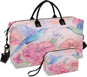 Hummingbirds and Flowers Travel Duffel Bag, Shoulder Weekender Overnight Bags - Large Gym Bag with Wet Pocket