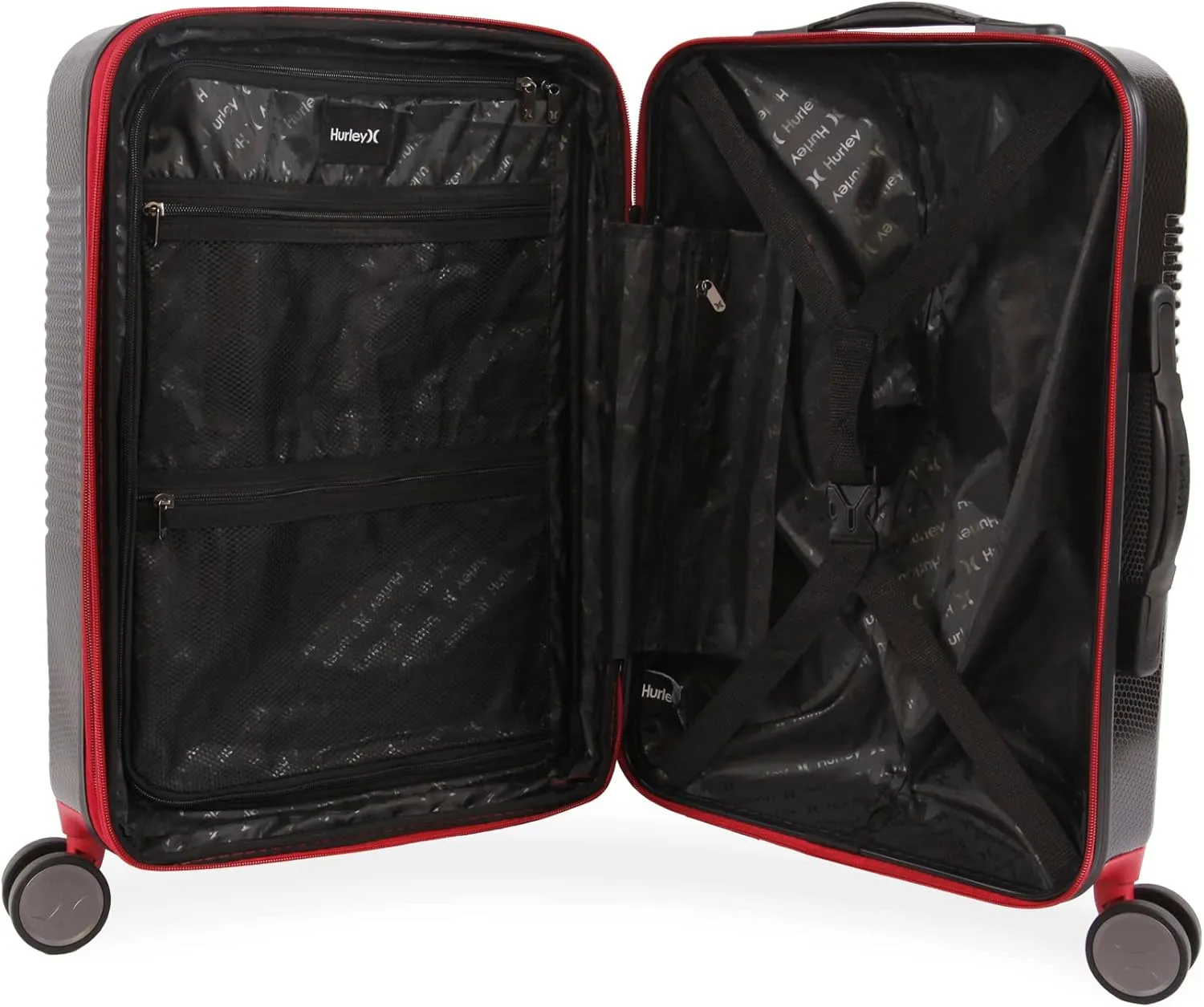 Hurley Looper Hardside Spinner Luggage, Black Red, Carry-On 21-Inch