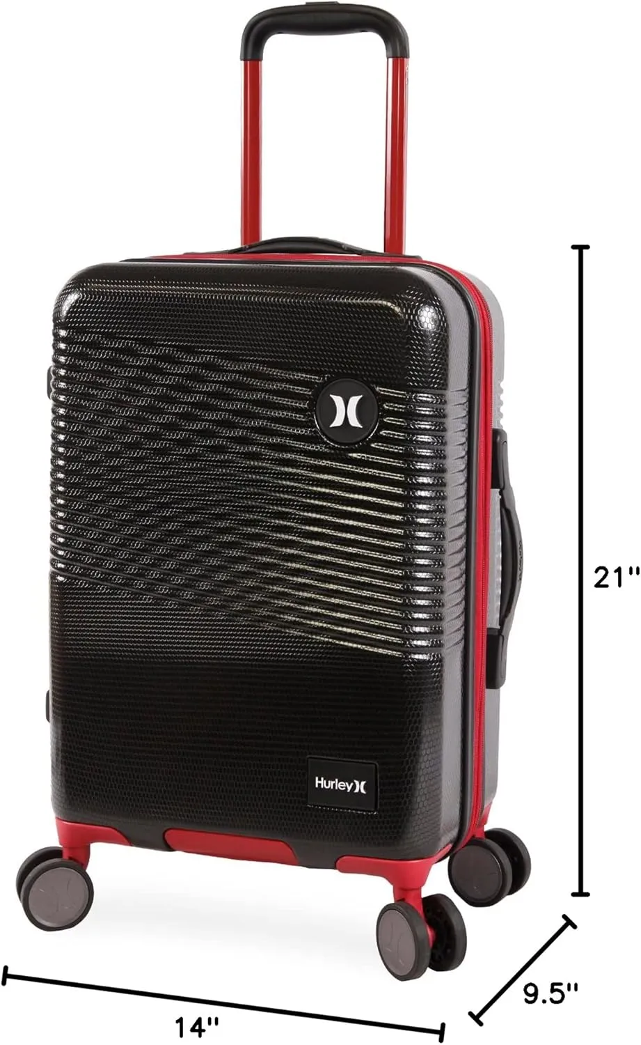 Hurley Looper Hardside Spinner Luggage, Black Red, Carry-On 21-Inch