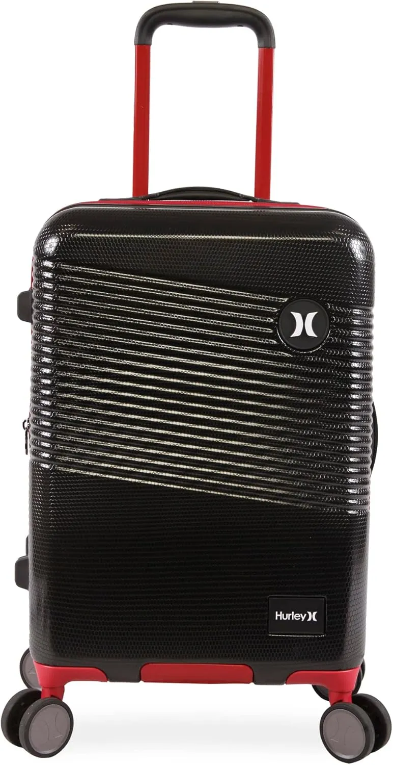 Hurley Looper Hardside Spinner Luggage, Black Red, Carry-On 21-Inch