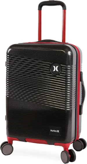 Hurley Looper Hardside Spinner Luggage, Black Red, Carry-On 21-Inch