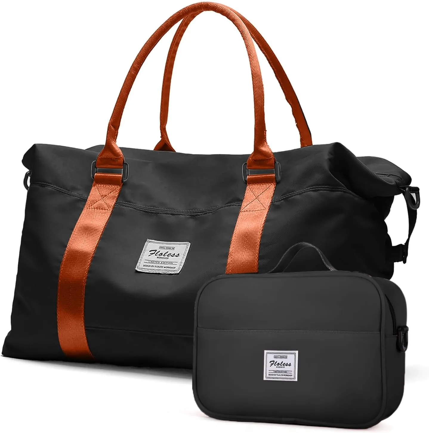 HYC00 Travel Duffel Bag with Toiletry Bag, Sports Tote Gym Bag, Shoulder Weekender Overnight Bag for Women,Black & Brown