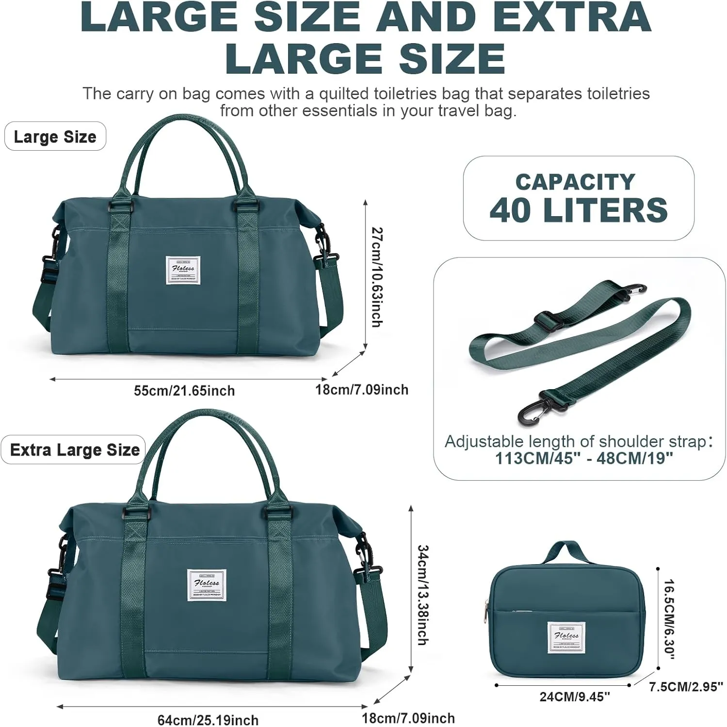 HYC00 Travel Duffel Bag with Toiletry Bag,Weekender Overnight Bag for Women,Carry-on Bag with Wet Pocket,Gym Bag,Extra Large,Peacock Blue