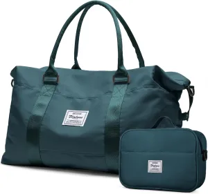 HYC00 Travel Duffel Bag with Toiletry Bag,Weekender Overnight Bag for Women,Carry-on Bag with Wet Pocket,Gym Bag,Extra Large,Peacock Blue