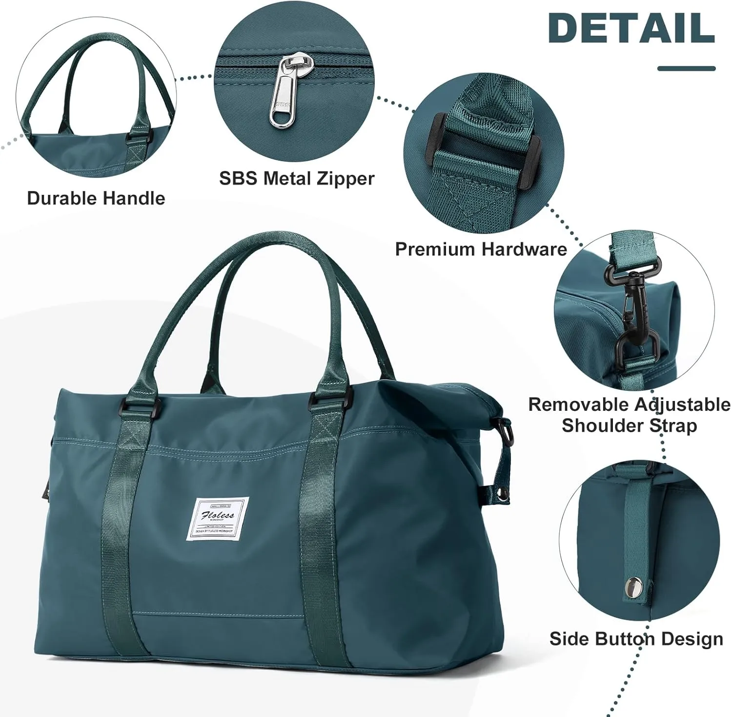 HYC00 Travel Duffel Bag with Toiletry Bag,Weekender Overnight Bag for Women,Carry-on Bag with Wet Pocket,Gym Bag,Extra Large,Peacock Blue