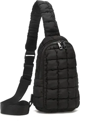 I IHAYNER Small Puffer Sling Bag for Women - Quilted Fashion Waist Pack, Puffy Crossbody Fanny Pack Chest Bag for Travel - Black