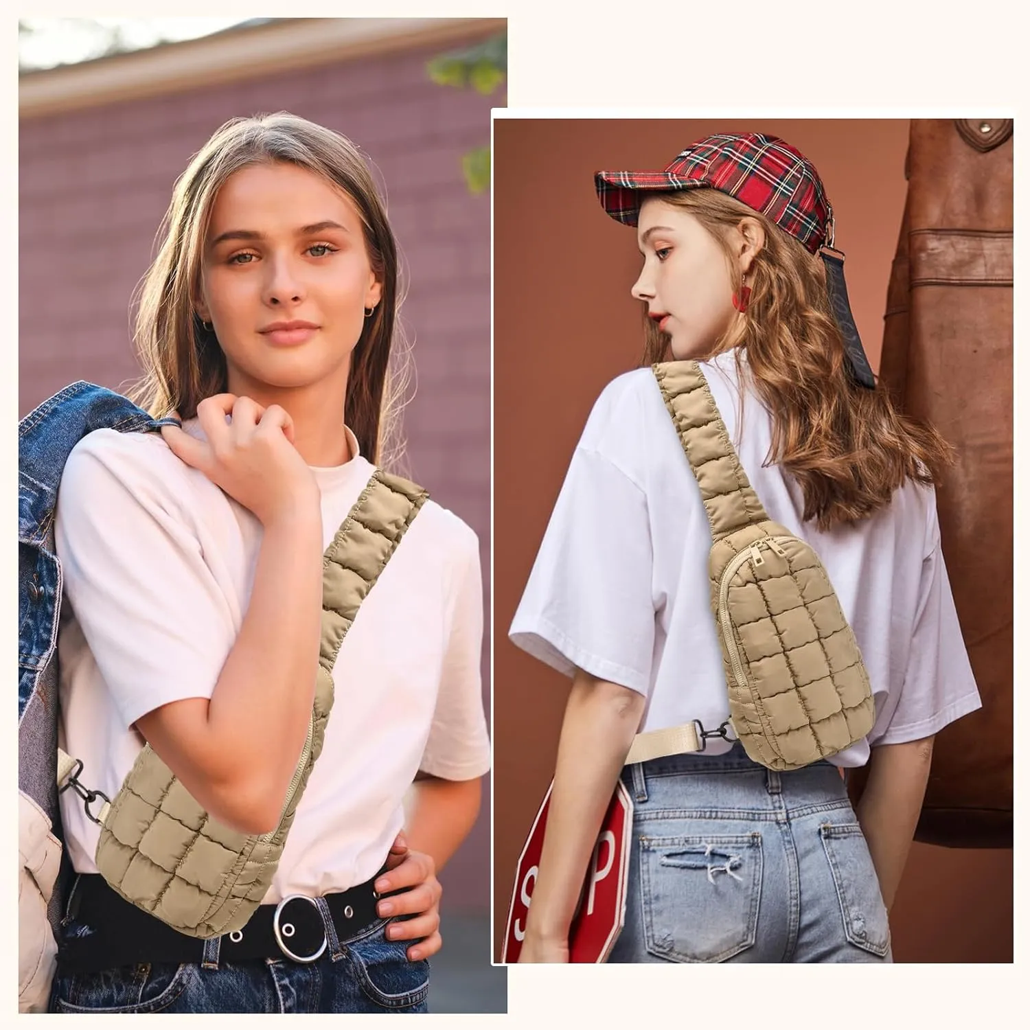 I IHAYNER Small Puffer Sling Bag for Women - Quilted Fashion Waist Pack, Puffy Crossbody Fanny Pack Chest Bag for Travel - Black