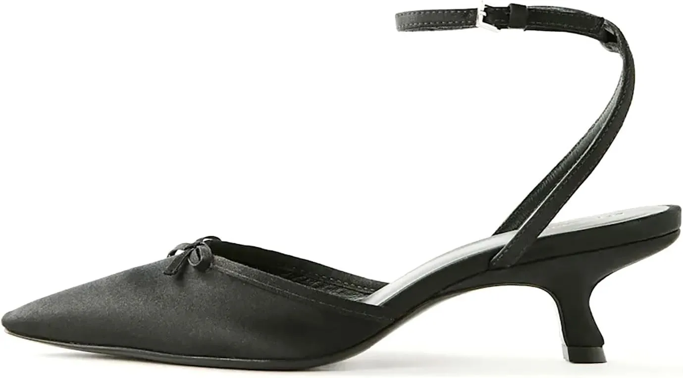 iadore Women's Kitten Heel Pointed Toe Ankle Strap Bowknot Pumps Satin Low Heels Dress Party Prom Evening Fashion Pumps Shoes for Women